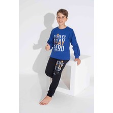 Tarp Mavi Basketbol Baskılı Interlok Erkek Çocuk Pijama Takımı 3-11 Yaş 3734-3735-M