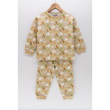 Isob Bej 2ip Fırçalı Kumaş %100 Pamuk Kız Çocuk Pijama Takımı 3-8 Yaş 11220-B