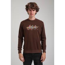 Bisiklet Yaka Kahverengi Regular Custom Sweatshirt 23FWM60144