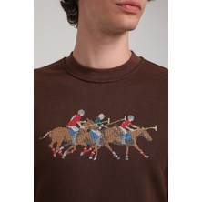 Bisiklet Yaka Kahverengi Regular Custom Sweatshirt 23FWM60144