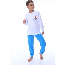 Isob Beyaz Basketbol Desenli %100 Pamuk Erkek Çocuk Pijama Takımı 8-13 Yaş 36202-B
