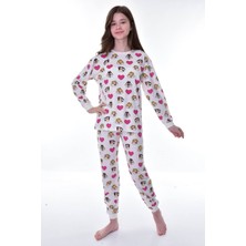 Isob Ekru Sincap Desenli %100 Pamuk Kız Çocuk Pijama Takımı 3-12 Yaş 21251-E
