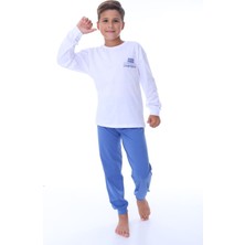 Isob Beyaz Atv Desenli %100 Pamuk Erkek Çocuk Pijama Takımı 8-13 Yaş 36203-B
