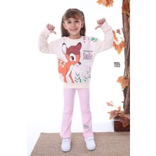 Pjk2i Bambi Desenli Pembe Fitilli Taytlı 2 Ip %100 Pamuk Kız Çocuk Takımı 3-10 Yaş 7222-P