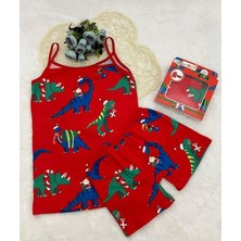 Elm Kırmızı Dinazor Desenli Kız Çocuk Atlet Boxer Takımı 2024-1