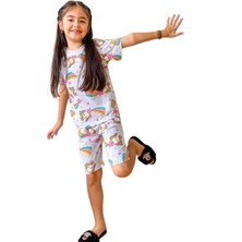 Ukp Unicorn Desenli Kız Çocuk Şortlu Pijama Takımı 3-10 Yaş 009