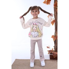 Pjk2i Barbie Desenli Bej Fitilli Taytlı 2 Ip %100 Pamuk Kız Çocuk Takımı 3-10 Yaş 7226-B