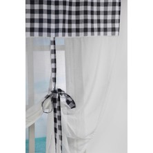 Cotton Maison Naturel Potlu Ekose Tül Perde Retro 140X200 cm Siyah