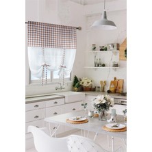 Cotton Maison Naturel Potlu Ekose Tül Perde Retro