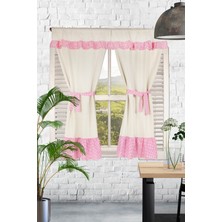 Bedinn Naturel Fırfırlı Perde Farbalı Vintage Çift Kanat Krem Pembe