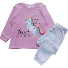 Elmp Gül Kurusu Unicorn Desen %100 Pamuk Kız Çocuk Pijama Takımı 1-9 Yaş 4009