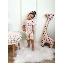 Ukp Kedicik Desenli Ekru Kız Çocuk Şortlu Pijama Takımı 3-10 Yaş 6306