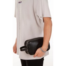Newish Erkek Siyah Deri Portföy Clutch Traş Kozmetik Bakım ve Günlük El Çantası new277