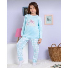 *elmp Açık Mavi Anne ve Yavru Ayıcıklı %100 Pamuk Kız Çocuk Pijama Takımı 1-13 Yaş 4001