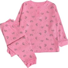*elmp Pembe %100 Pamuk Waffle Kumaş Çocuk Pijama Takımı 1-9 Yaş 4034