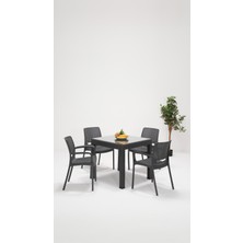 Sandalie Home 4 Kişilik Rattan Camlı Lüx Bahçe Masa Takımı Antrasit