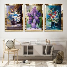 Zevahir Mobilya Dekorasyon Renkli Vazo Çiçek Gümüş Pleksi Kenar Mdf Tablo