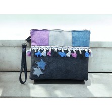 Vertiginoso Yıldız Siyah Kot Kumaş Kadın Portföy Clutch El Çantası