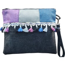 Vertiginoso Yıldız Siyah Kot Kumaş Kadın Portföy Clutch El Çantası