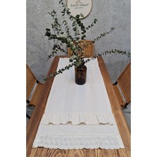 Naturel Fırfırlı Runner Vintage 40X110 cm Fistolu