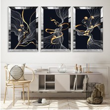 Zevahir Mobilya Dekorasyon Soyut Desen Şekiller Gold Pleksi Kenar Mdf Tablo