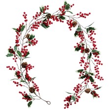Echo Chicly Kırmızı Meyveli Noel Çelengi ve Çam Kozalağı Yapay Çelenk (Yurt Dışından)