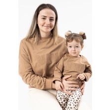 Mama & Mini Nakışlı Anne Bebek Takım - Kahverengi