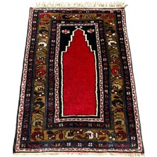 El Dokuma Sıfır Ortaköy Halısı 80X110 Lacivert Kırmızı Namazlık