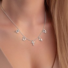 İndigo Takı Kişiye Özel Beş Harfli İsim Beyaz Gümüş Kolye