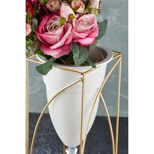Nefiz Home Metal 2'li Gold Ayaklı Dekoratif Beyaz Saksı