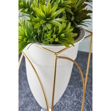 Nefiz Home Metal 2'li Gold Ayaklı Dekoratif Beyaz Saksı