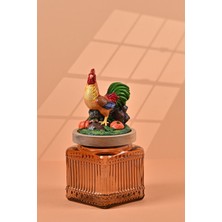 El Yapımı Özel Tasarım Kavanoz - 500 ml - Vakumlu Ahşap Kapaklı (Horoz Detaylı) - Medium Amber Çizgili Cam - Mutfak ve Ev Dekorasyonu