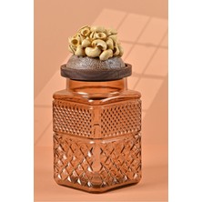 El Yapımı Özel Tasarım Kavanoz - 1800 ml - Vakumlu Ahşap Kapaklı (Midye Makarna Detaylı) - Light Amber Cam - Mutfak ve Ev Dekorasyonu