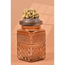 El Yapımı Özel Tasarım Kavanoz - 1800 ml - Vakumlu Ahşap Kapaklı (Midye Makarna Detaylı) - Light Amber Cam - Mutfak ve Ev Dekorasyonu