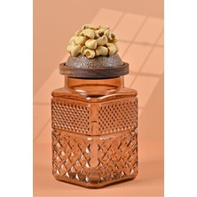 El Yapımı Özel Tasarım Kavanoz - 1800 ml - Vakumlu Ahşap Kapaklı (Midye Makarna Detaylı) - Light Amber Cam - Mutfak ve Ev Dekorasyonu