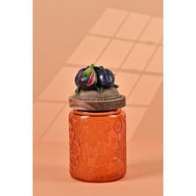 El Yapımı Özel Tasarım Kavanoz - 700 ml - Vakumlu Ahşap Kapaklı (İncir Detaylı) - Turuncu Çiçekli Yuvarlak Cam - Mutfak ve Ev Dekorasyonu