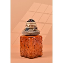 El Yapımı Özel Tasarım Karabiber Baharat Kavanozu -700 ml - Vakumlu Ahşap Kapaklı (Dore Detaylı) - Dark Amber Çiçekli Cam - Mutfak ve Ev Dekorasyonu