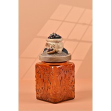 El Yapımı Özel Tasarım Karabiber Baharat Kavanozu -700 ml - Vakumlu Ahşap Kapaklı (Dore Detaylı) - Dark Amber Çiçekli Cam - Mutfak ve Ev Dekorasyonu