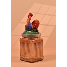 By Uzunoğlu El Yapımı Özel Tasarım Kavanoz - 700 ml - Vakumlu Ahşap Kapaklı (Horoz Detaylı) - Medium Amber Çizgili Cam - Mutfak ve Ev Dekorasyonu