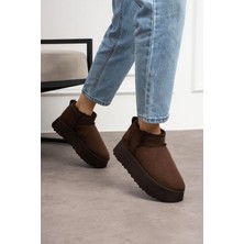 Shoetek Lelnon Kadın Bot Içi Kürklü Kalın Tabanlı Kahve Süet