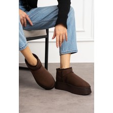 Shoetek Lelnon Kadın Bot Içi Kürklü Kalın Tabanlı Kahve Süet