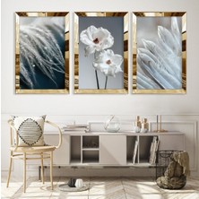 Zevahir Mobilya Dekorasyon Beyaz Çiçek Gold Pleksi Kenar Mdf Tablo