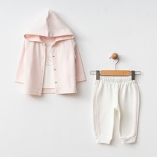 Kız Bebek Pembe Sweat Pantolon ve Hırka 3'lü Takım