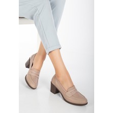 Analin Shoes Kadın Hakiki Deri Saraçlı Klasik Topuklu Ayakkabı Taş Renk - Kahve Taban