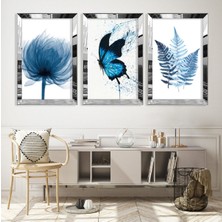 Zevahir Mobilya Dekorasyon Mavi Kelebek Gümüş Pleksi Kenar Mdf Tablo