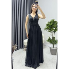 The ZKS Kadın Sıfır Kol Transparan Detay Abiye Elbise Zümrüt Yeşil, Gold, Gri, Beyaz, Siyah, Saks, Koyu Lila, Gül Kurusu, Lila, Mor