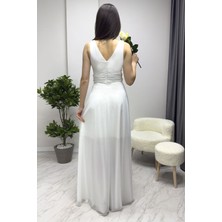 The ZKS Kadın Sıfır Kol Transparan Detay Abiye Elbise Zümrüt Yeşil, Gold, Gri, Beyaz, Siyah, Saks, Koyu Lila, Gül Kurusu, Lila, Mor