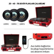 *ücretsiz Kargo Record Master T310CH Şarj Özellikli Pikap - 33, 45, 78 Devir T310CH- Kırmızı