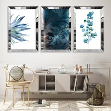 Mavi Çiçek Gümüş Pleksi Kenar Mdf Tablo