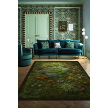 Homshtag Art Deco Yosun Halısı Bitki Temalı Soft Yeşil Renkli Etnik Dijital Baskılı Çiçekli Halı